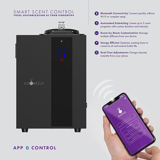 Aromely Smart Bluetooth HVAC Scent Diffuser, Aromatherapy Nebulizing Waterless Diffuser for Home, Office, Large Room, App Controlled Perfect Aroma Diffuser Up to 4,000 SQFT - Black