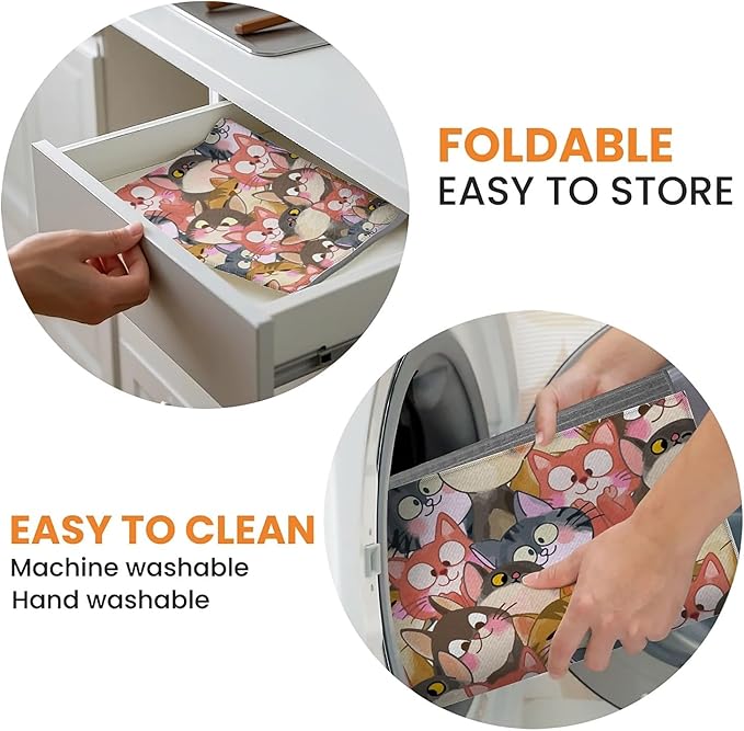 Dish Drying Mat For Kitchen Counter, Colorful Cute Cat Microfiber Absorbent Dish Drainer Rack Pad Reusable Large 18x24in Drying Mat