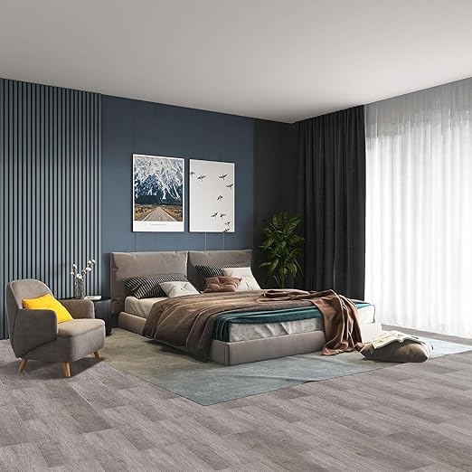 MULGREAT Peel and Stick Floor Tile, 18 Sq.Ft Self Adhesive Vinyl Flooring Plank, 12 Pieces Waterproof Heavy Duty Wood Grain Tiles, 36"x6" DIY Planks for Laundry Kitchen Apartment Home, Soft Grey
