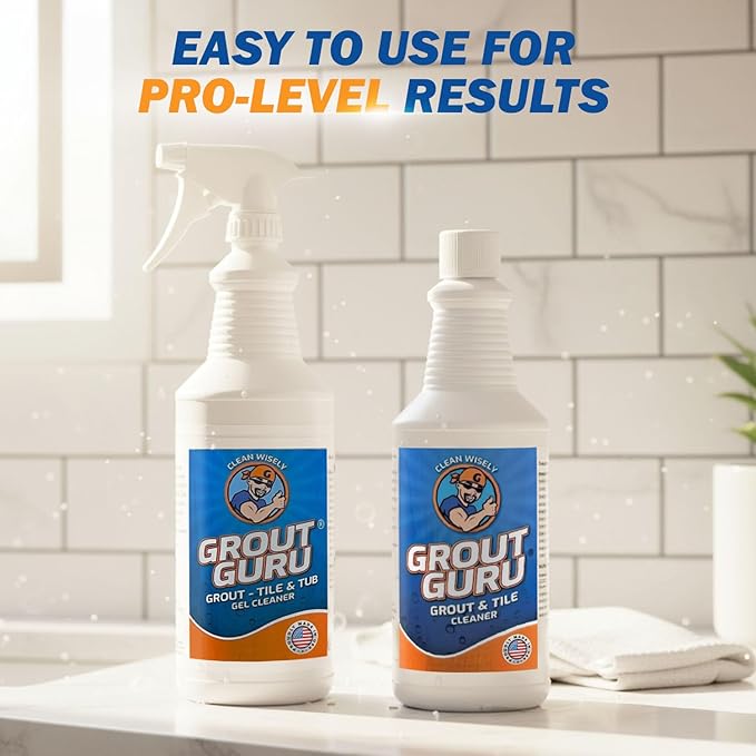 Guru The Professional Grout Cleaner for Tile Floors | Acid Free Formula | Tile Cleaner Spray for Marble, Natural Stones, Porcelain, & Marble | Shower Bathroom and Home Cleaner - Liquid, 32 Oz