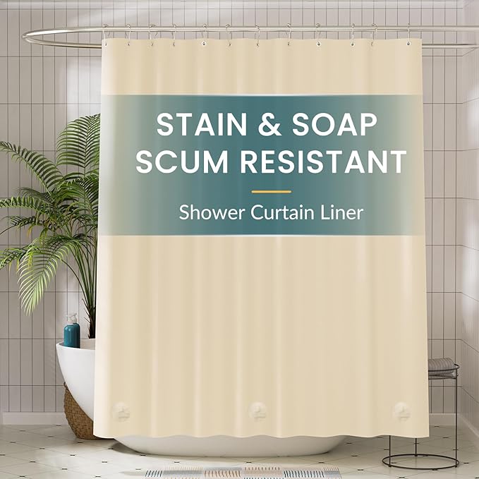 Titanker Plastic Shower Curtain Liner, 72x72 Beige Shower Liner Lightweight PEVA Shower Curtains for Bathroom, Waterproof Shower Liner with Magnets and Rustproof Grommets
