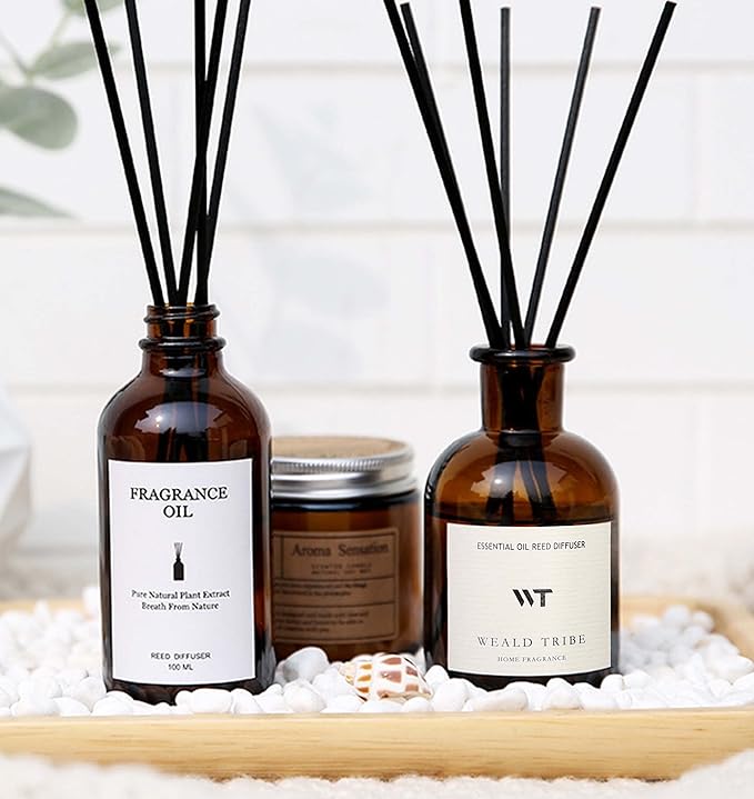 WEALD TRIBE Reed Diffuser Set for Bathroom Air Fresheners, Oil Diffuser Sticks | White Tea Scent 4.0 fl oz Home Fragrance with Sticks Defusers | House Bedroom Office Shelf Decor