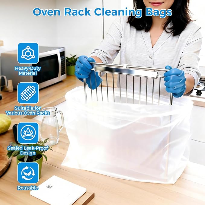 KYRGEU 4 Pack Oven Grill Cleaning Bags（15.7''X23.7'', Heavy Duty Oven Rack Cleaner Bags - No Messy Hands Reusable Soak-off Cleaning Kit for Grate & Grill Rack,No Cleaner Included