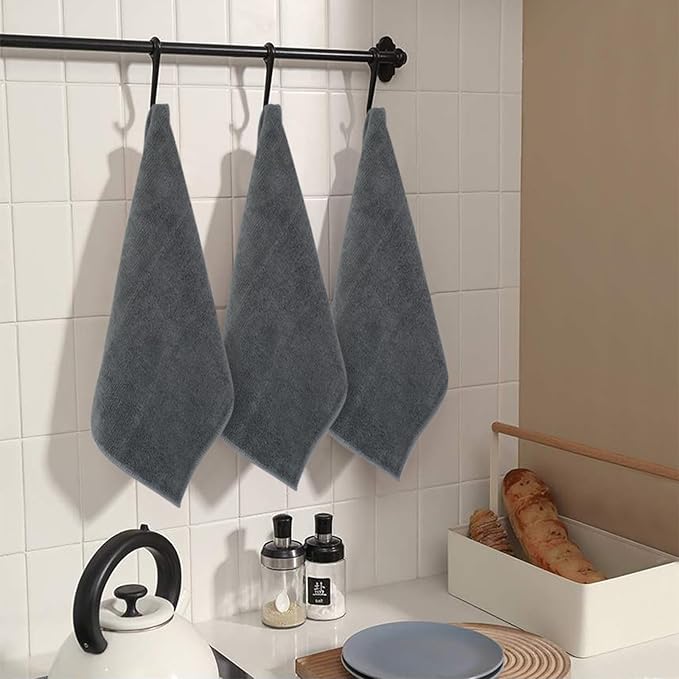 SINLAND Microfiber Cleaning Cloth Rag Super Absorbent Kitchen Dish Cloths Quick Dry No Streak Dish Rags Glass Cloths 12inchx12inch 12 Pack Grey