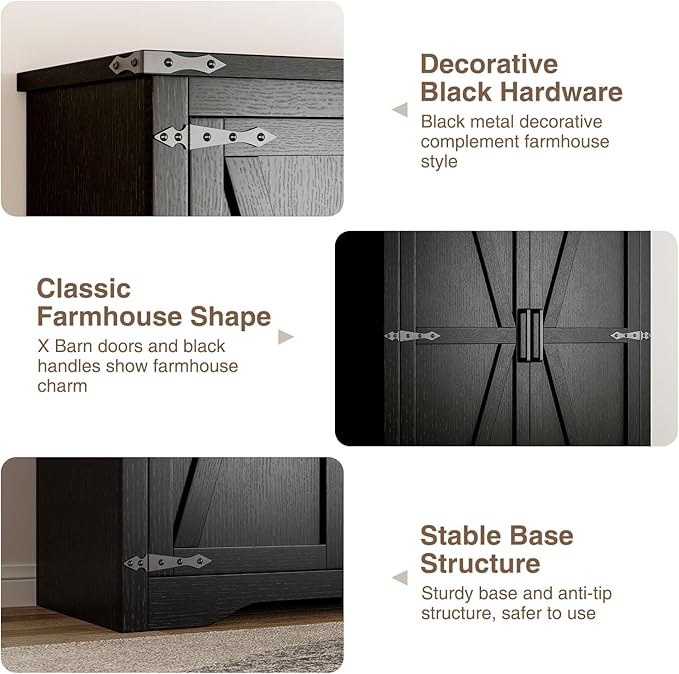 Set of 2 Black Farmhouse Storage Cabinet with Adjustable Shelves, Large Pantry Organize with 2 Barn Doors, Tall Freestanding Cabinet for Kitchen, Bathroom, Garage, Basement, Living, Utility Room