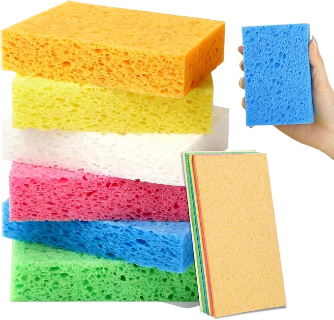 Mkobon 6 Pcs Kitchen Sponges for Dishes Cleaning, Non Scratch for Non Stick Cookware, Compressed Natural Cellulose Sponges, Dish Washing Scrubbers, Scrubbing Pads for Household, Bathroom (Multicolor)