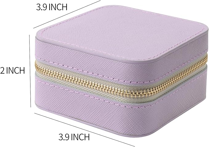 Genuine Leather Travel Jewelry Case Organizer with Mirror for Women, Small Jewelry Box Portable Mini Jewelry Case for Earring, Ring, Necklace, Bracelet(Lilac)