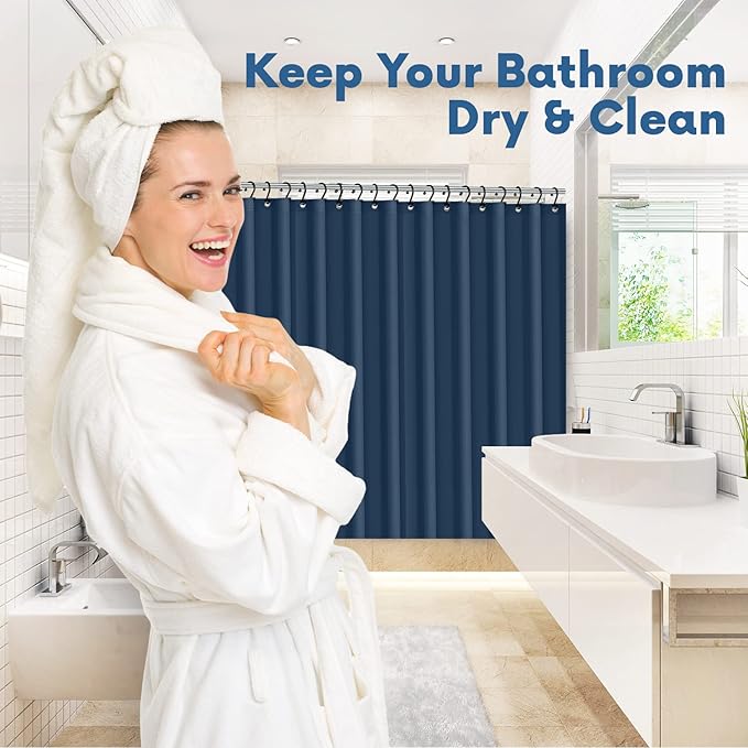 Italian Collection PEVA Shower Curtain Liner 6G Thick, PVC-Free 72" x 72" – Waterproof Bathroom Shower Liner with Metal Grommets & Weighted Bottom Hem – Standard Tub & Stall – Navy