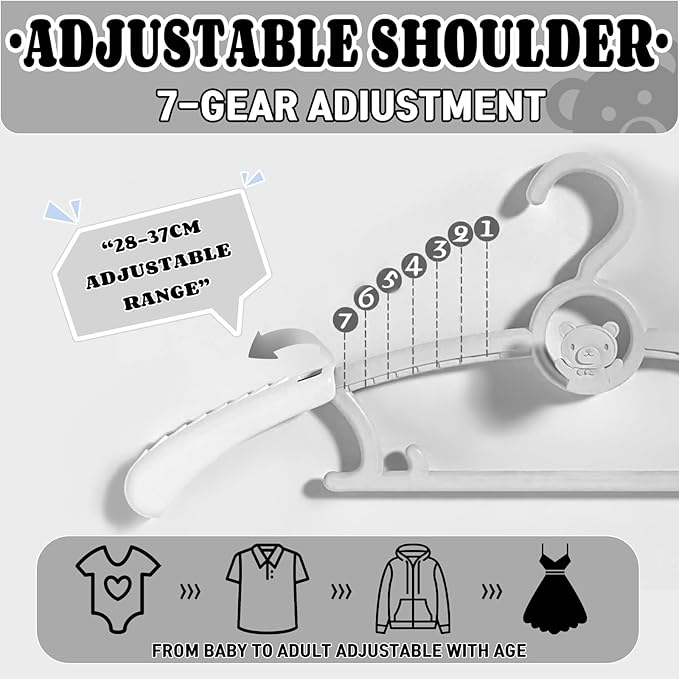 HGYZE Baby Nursery Closet Hangers, Ultra Thin Non-Slip and Extendable Laundry Infant Pant Hanger for Newborn Clothes - 20pcs Grey Gift - Adjustable Children Coat Hanger for Girl Boy Toddler Kids Child