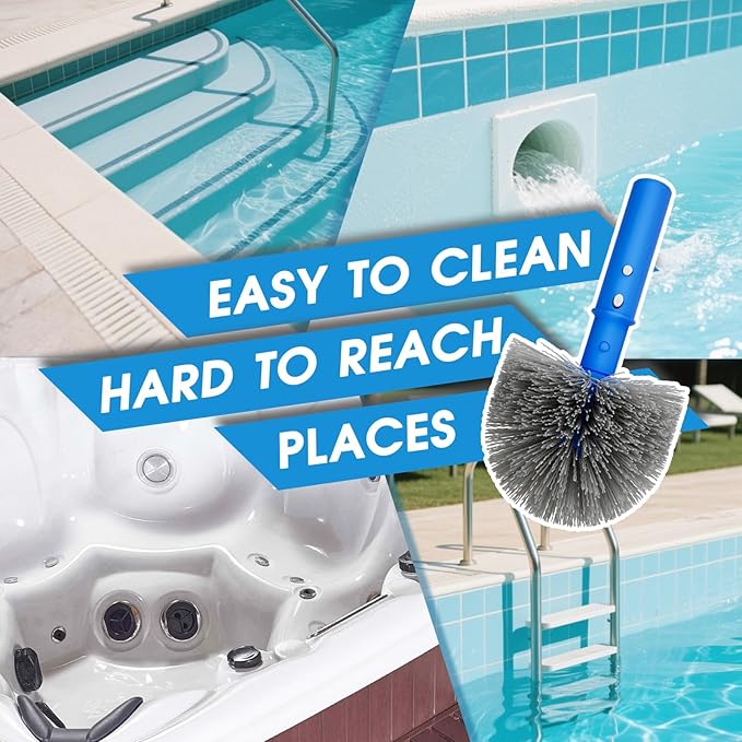 Small Pool Brush Head for Cleaning Narrow Corners Steps, Stiff Wavy Bristles Round Brush Scrubber for Above Ground & Inground Pools, Cobweb Brush