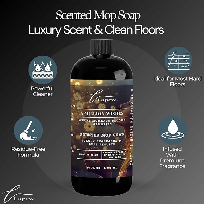 Lapew A Million Wishes Scented Mop Soap Concentrate 36 oz | Premium Fragranced Floor Cleaner | Streak-Free | Hard Floor Cleaning Solution | Eco Friendly | Made in USA (A Thousand Wishes)