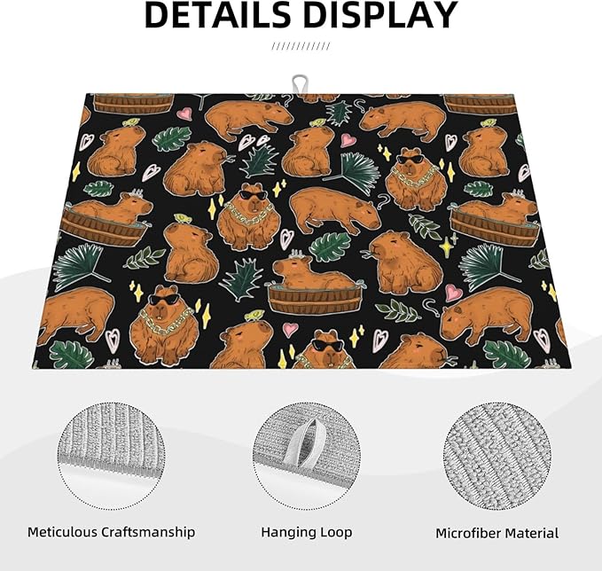 Capybara Dish Drying Mat for Kitchen Counter Cute Kitchen Mat Microfiber Kitchen Countertop Absorbent Reversible Drainer Rack Pad Dish Drying Mat 18 x 24 Inch