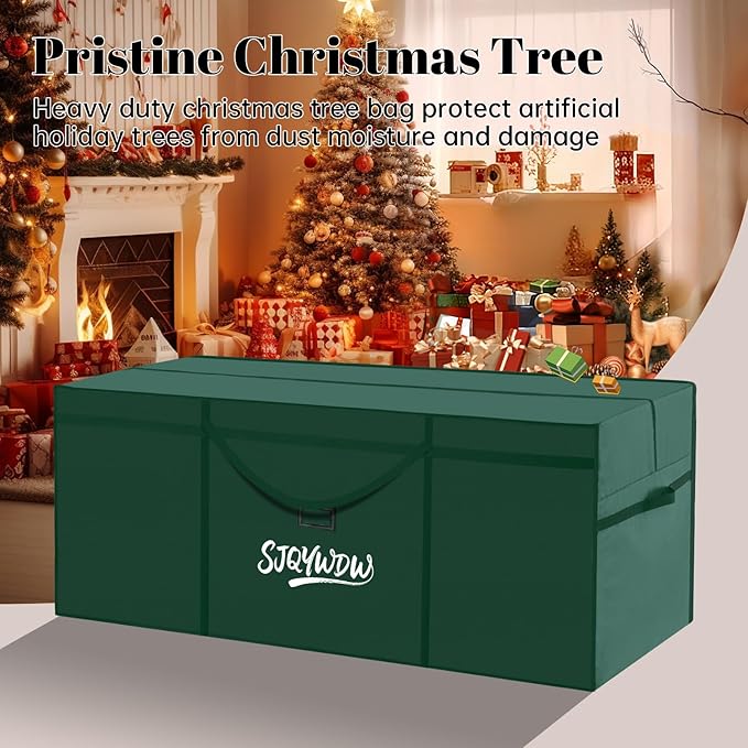 Christmas Tree Storage Bag, 12Ft Christmas Tree Bag, Reusable Heavy Duty 600D Oxford Cloth, Built-in Double Mesh Bags, Double Zippers for Large Artificial Christmas Tree(65×23×27 in, Green)