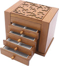 Wooden Jewelry Box for Women, 5-Layer Wooden Jewelry Organizer Boxes with 4 Drawers, Vintage Solild Wood Storage Case for Jewelries, Watches, Necklace, Ring (Light Brown)