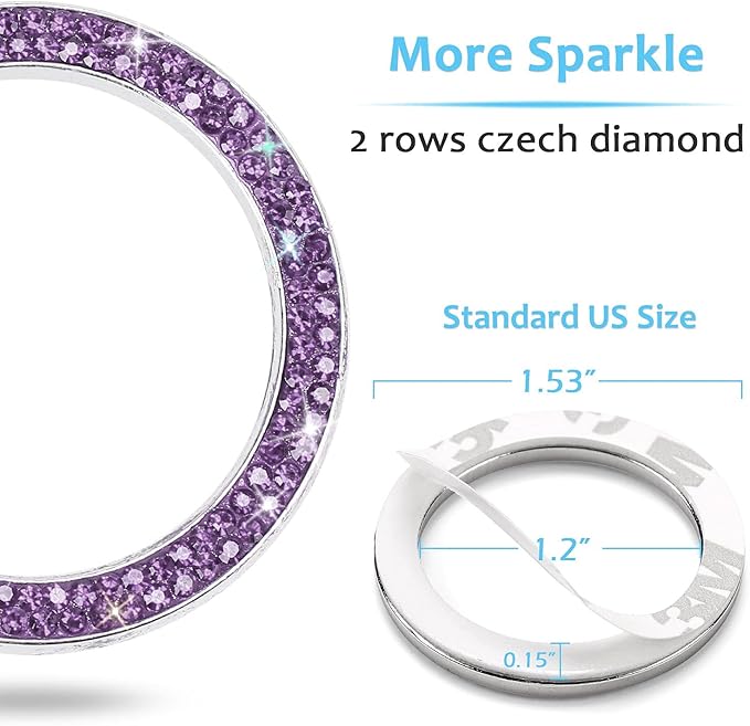 ToBeQueen Purple Car Bling Ring, Diamond Rhinestone Push Start Emblem Sticker, Interior Crystal Car Decor,Bling Car Accessories(Purple)