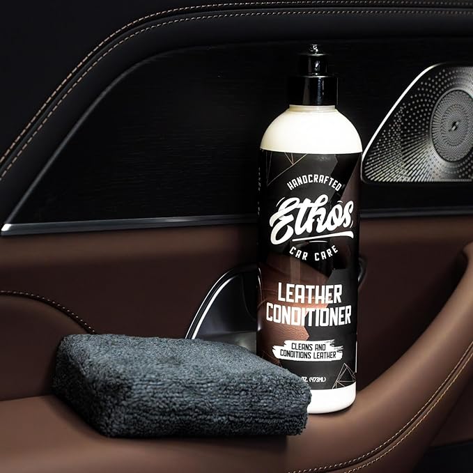 Ethos Car Leather Cleaner and Conditioner 16oz – Leather Seat Cleaner & Conditioner with UV Protection for Car Interior, Couch, Jacket, Boots – Cleans and Conditions Vinyl & Plastic Surfaces