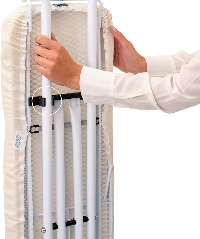 Brabantia Size A Compact Small Ironing Board (43x12 in) 7 Height Options, Adjustable Steam Iron Rest Holder (Morning Breeze) Non-Slip Feet, Anti-Collapse Child Locks