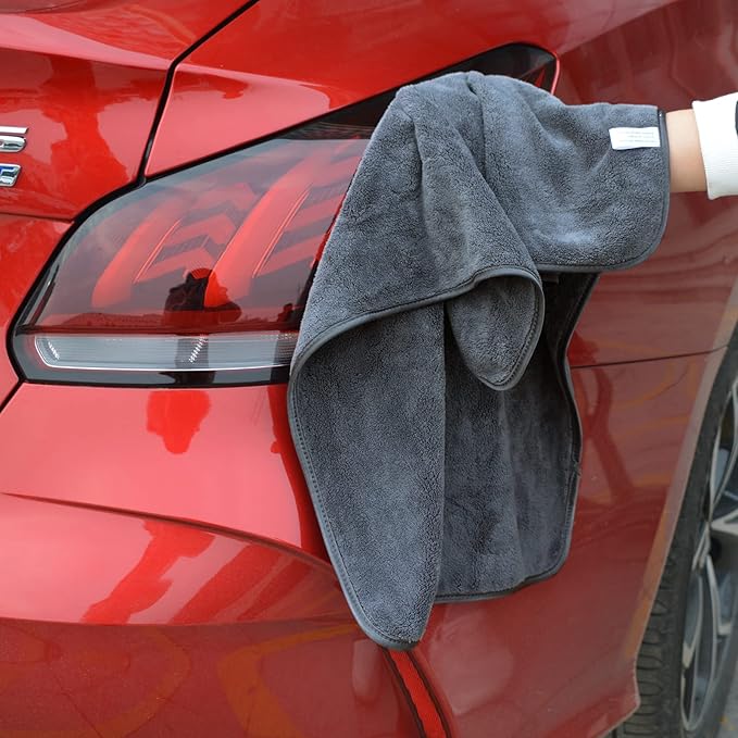 SINLAND Microfiber Car Drying Towels Ultra Absorbent,No Streaks,Scratches, or Water Spots,Wash Cleaning Auto Detailing Towels 380gsm 16inch x 24inch 3Pack Grey