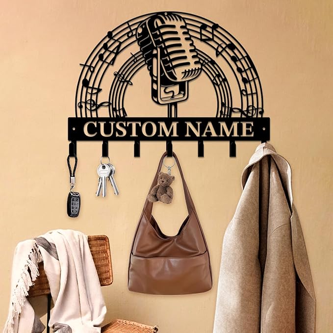 Personalized Custom Music Wall Hooks,Metal Music Room Art Clothes Hooks,Metal Music Wall Home Storage Decorative,For Front Door, Hallway, Kitchen, Bedroom,Keys,Hats (Style K)