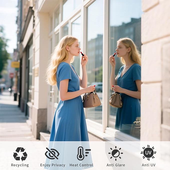 Window Privacy Film One Way Daytime Mirror Tint Treatments UV Heat Control Vinyl Stickers Sun Block Glass Paper Door Covering Reflective (Silver, 41.3 Inch x 7.8 Feet)