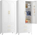 Pantry Kitchen Cabinet with Drawer, 75" Tall Pantry Storage Cabinet, Metal Storage Cabinets with Doors and Shelves, Large Freestanding Cupboard for Dining Room, Assembly Required, White