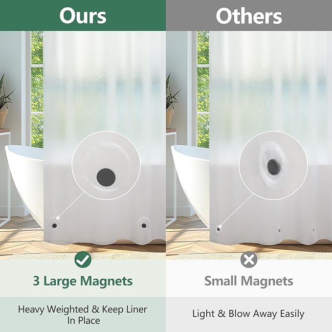 Waterproof Frosted Shower Curtain Liner Extra Long 72 x 80 Inch, Bpa-Free EVA Shower Liner with 3 Extra-Large Magnets, Tall Bathroom 3D Silk Plastic Shower Curtain Translucent for Privacy