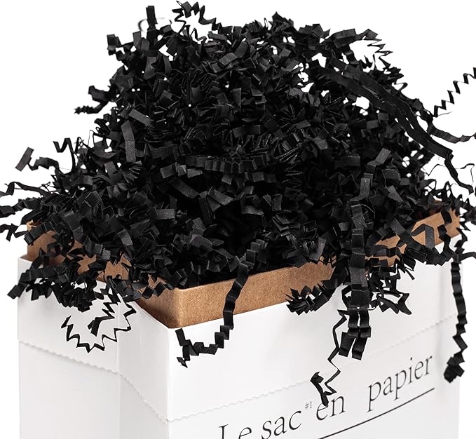 Mefleet 1 LB Crinkle Cut Paper Shred Filler Black Crinkle Shredded Paper for Gift Box - Gift Basket Bag Filler - Grass Cushion Stuffing for Valentine's Day Halloween Holiday Packaging Wrapping
