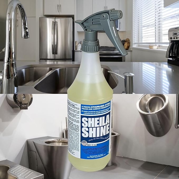 Sheila Shine 1 Quart Stainless Steel Cleaner and Polish - Cleans, Polishes & Protects Kitchen Appliances, Refrigerators, Sinks, Ovens & Grills - Spray & Polish Stainless Steel Cleaner