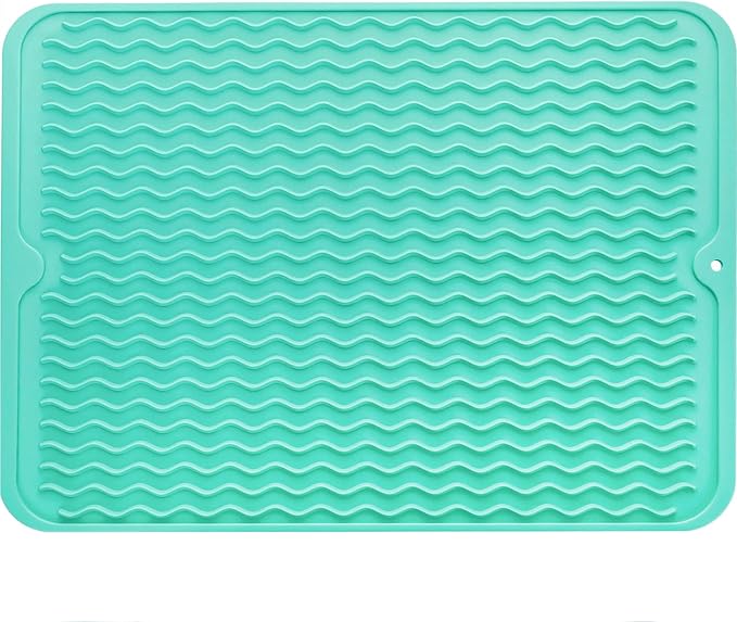 MicoYang Silicone Dish Drying Mat for Multiple Usage,Easy clean,Eco-friendly,Heat-resistant Silicone Mat for Kitchen Counter or Sink,Refrigerator or drawer liner Mint L 16 inches x 12 inches