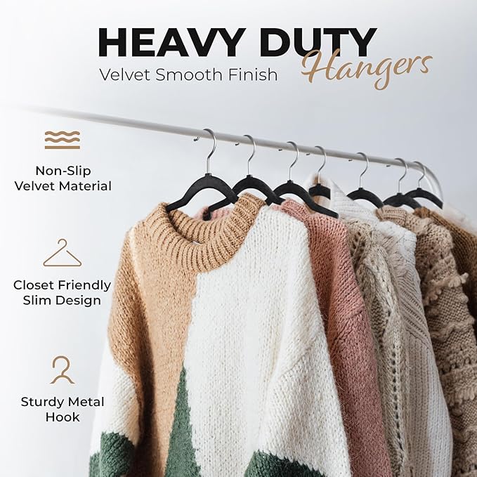 100 Pack Velvet Hanger for Shirt Pants Dresses Skirts Suits Jackets - Slim Space Saving Design - Standard Coat Hanger - Sturdy & Durable Design with Shoulder Grooves Hook