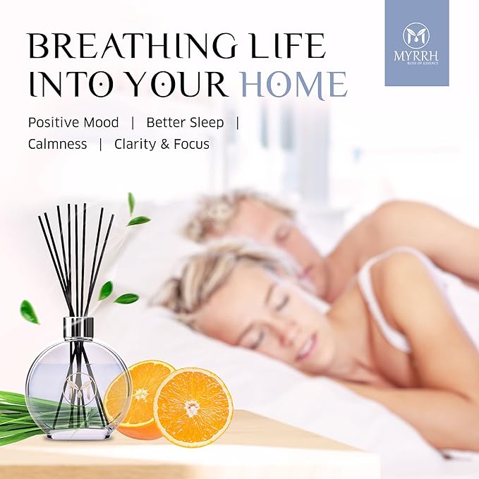 Fresh Linen Scented Reed Diffuser Set with 8 Rattan Diffuser Sticks,150 ml, All Natural Air Freshener, Long-Lasting Diffusers at Home - MyrrhUSA