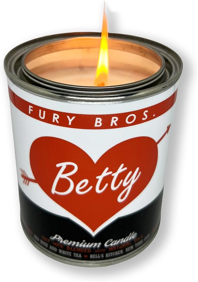 Fury Bros. Scented Candles for Men | Betty | Red Rose & White Tea | Natural Soy Wax | Hand-Poured in The USA | Long 70-80 Hour Burn (12.5 oz) | Vintage-Inspired Tin Design | Dad Home Gift