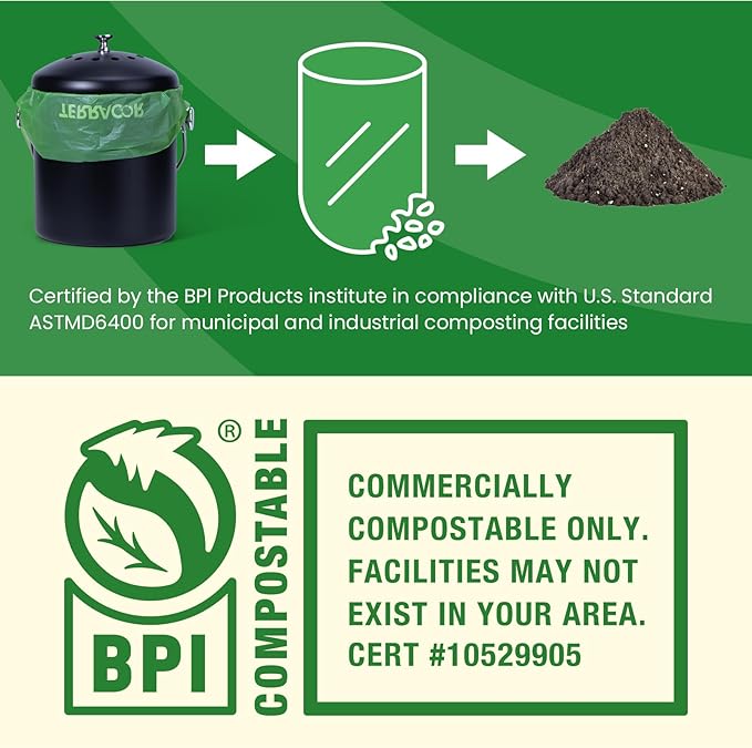 TERRACOR 1.3 to 1.6 Gallon Compostable Trash Bags, 35 Count Green Compost Bags for Countertop Bin, Food Waste, Dispenser Packs Organic Biodegradable Bags BPI Certified Meet ASTM D6400 Standard