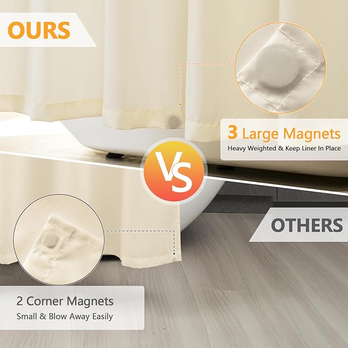 Waterproof Fabric Shower Curtain Liner with 3 Extra-Large Magnets, 72 x 72 inch Washable Cloth Shower Liner Elegant Hotel Quality, Neutral Cream Lightweight Shower Curtain for Bathroom