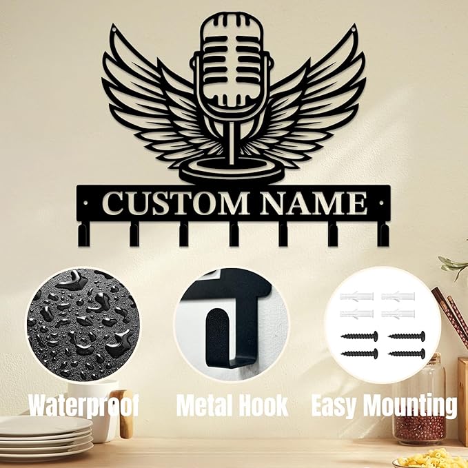 Personalized Custom Music Wall Hooks,Metal Music Room Art Clothes Hooks,Metal Music Wall Home Storage Decorative,For Front Door, Hallway, Kitchen, Bedroom,Keys,Hats (Style C)