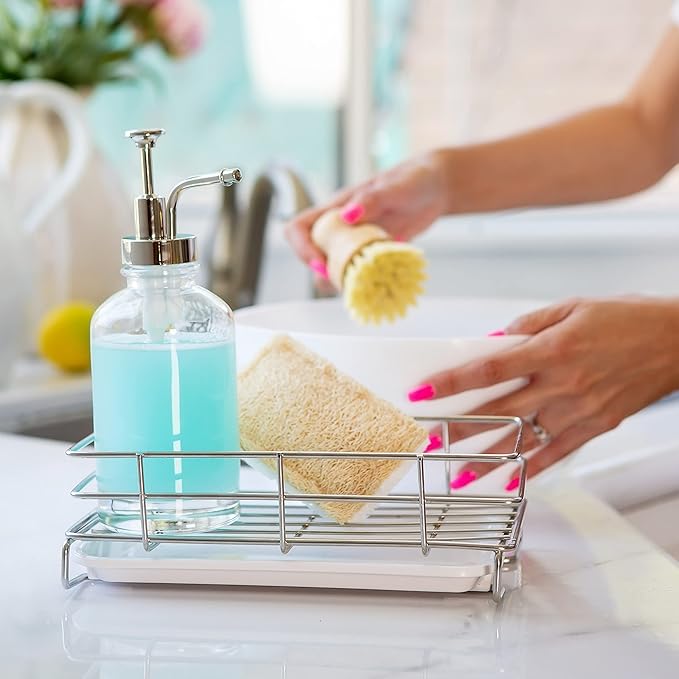 Handy Home Concepts Kitchen Sink Caddy Sponge Soap Holder for Countertop Large Kitchen Soap Tray Sink Organizer