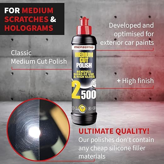 menzerna Medium Cut Polish 2500" I Abrasive Polishing Compound for Medium Scratches and Signs of Use I Buffing and Polishing Compound for Scratch Repair & a Glossy Finish I Silicone Free I 16 fl oz.