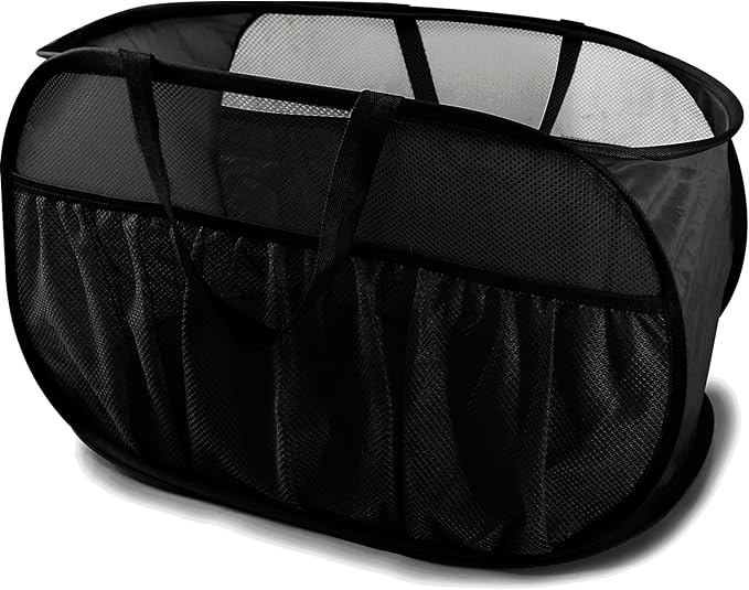 Collapsible Laundry Baskets, Upgrade Pop Up Laundry Hamper with Convenient Bags, Foldable Laundry Basket Mesh Light Weight, Easy to Carry Clothes Hampers for Laundry, Dorm, Toys, Travel Black