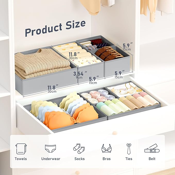 DIMJ Drawer Organizer Clothes, 28 Pack Dresser Organizer, Foldable Closet Organizers and Storage, Fabric Dresser Bins, Drawer Dividers for Nursery, Baby Clothes, Underwears, Sock,White