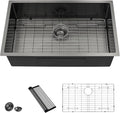 Lordear 33 Inch Black Stainless Steel Sink Undermount Kitchen Sink T304 16 Gauge 33x19 Inch Single Bowl Sink Handmade, Gunmetal Black 33x19x10 Inch, Handmade