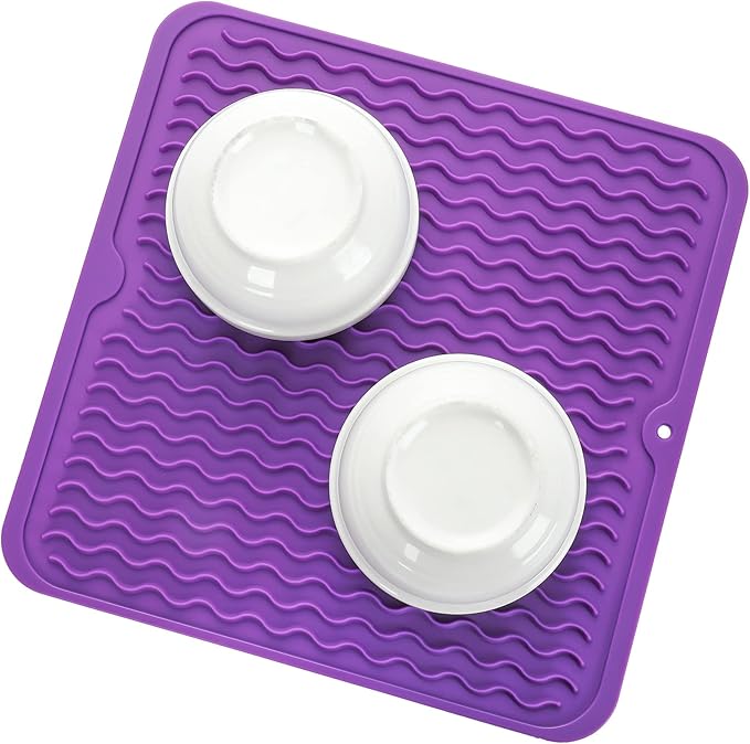 MicoYang Silicone Dish Drying Mat for Multiple Usage,Easy clean,Eco-friendly,Heat-resistant Silicone Mat for Kitchen Counter or Sink,Refrigerator or Drawer liner Purple M 12 inches x 12 inches