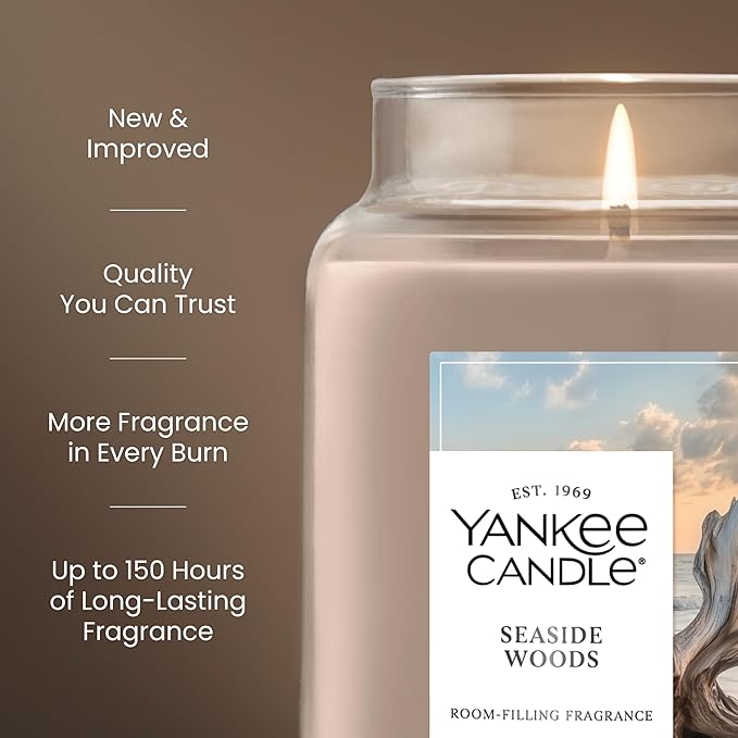 Yankee Candle Seaside Woods, Scented Candle, 22oz Large Jar with up to 150 Hour Burn Time, Giftable