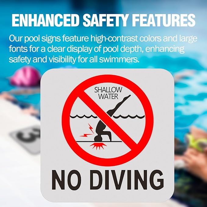 No Diving Sign - 6x6 Inch Adhesive Vinyl Sticker for Pools, Waterproof and Durable Swimming Pool Safety Sign (No Diving)