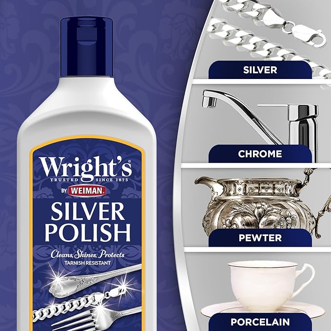 Wright's Silver Cleaner and Polish - 7 Ounce (2 Pack) Ammonia-Free - Use on Silver, Jewelry, Antique Silver