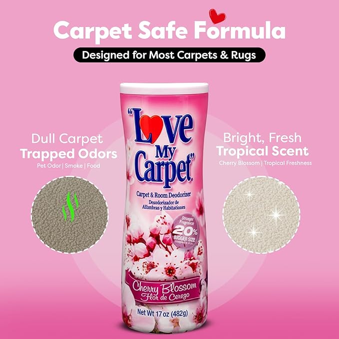 6 Love My Carpet | Carpet Deodorizer & Freshener Powder | 17 oz Pet Odor Eliminator for Strong Odor & Pet Urine | CHERRY BLOSSOM | Safe for Homes with Pets
