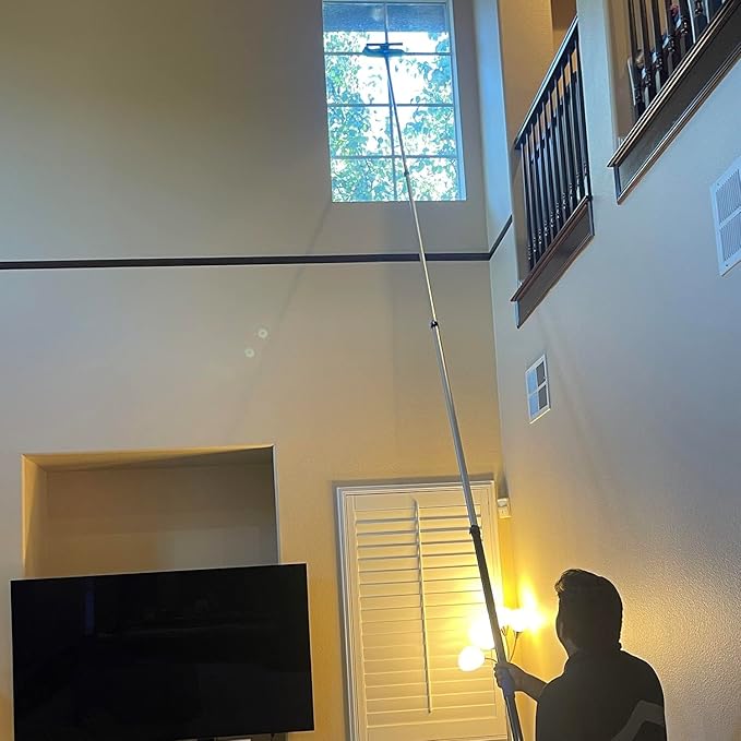 Hicavar 25 Foot High Ceiling Fan Duster with 6-18 Foot Extension Pole, Extendable Reusable Cobweb, Feather, Window Cleaning Squeegee Kit