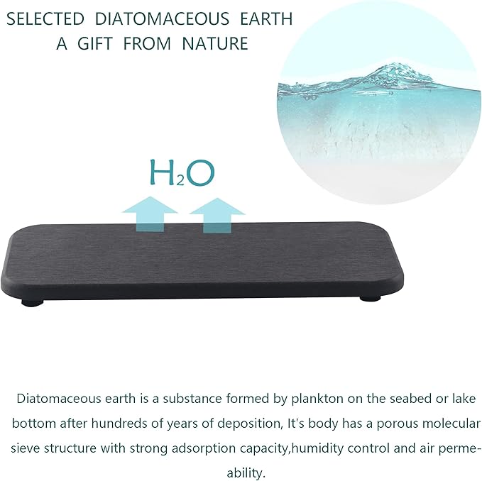 NiuYichee 2 Pcs Water Absorbing Stone Trays, Kitchen/Bathroom Sink Soap Dish, Diatomite Tray Used for Hand Soap & Cosmetic Bottles in The Modern Home, 4" W x 9" L, Dark Gray