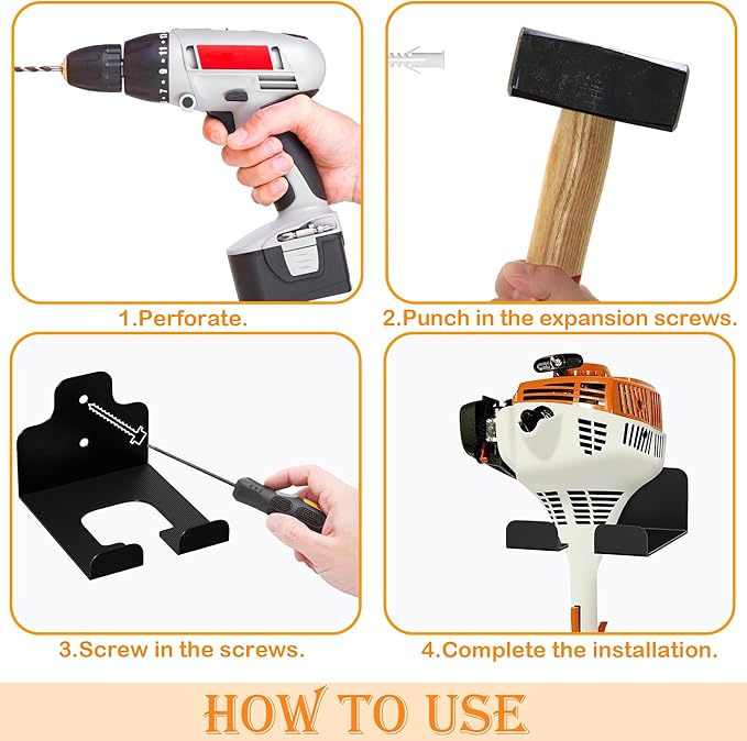 4PCS Garage Organizer Trimmer Rack, Wall Mounted Tool Hanger for Grass Trimmer, Hedge Trimmer, Weed Whackers & Garden Tools – Heavy Duty, Space-Saving, Anti-Rust Storage Rack for Garage & Home