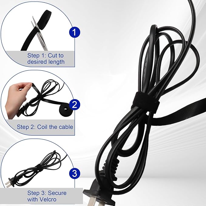 Rierdge Cable Management Kit - 40 Heavy-Duty Self-Adhesive Hook & Loop Ties with 2 Extra-Long Extension Straps for Desk, Home Office & Workshop (Black)
