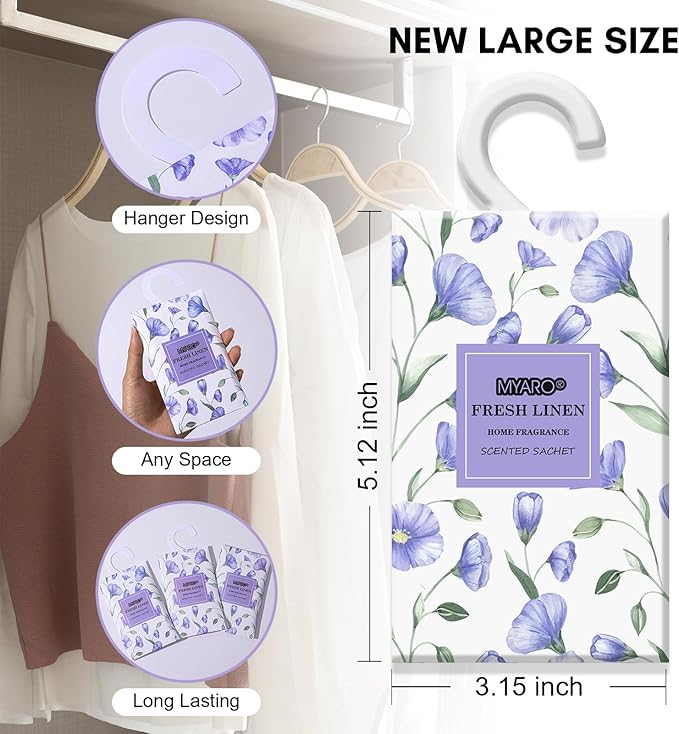 MYARO Large 12 Pcs Linen Scented Sachets for Drawer and Closet, Long-Lasting Sachets Bags Air Freshener Fresh Scents, Hanging Potpourri Bags Home Fragrance for House